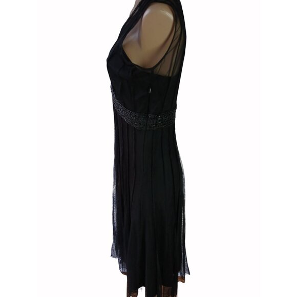 ECI New York Black Mesh Evening Dress Beaded Waist Size 4 Illusion Empire  Lined - Picture 7 of 15
